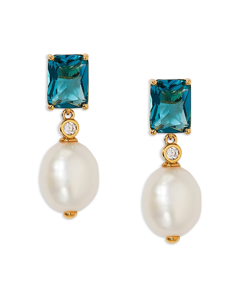 Nadri Blue Lagoon Mixed Stone Drop Earrings in 18K Gold Plated