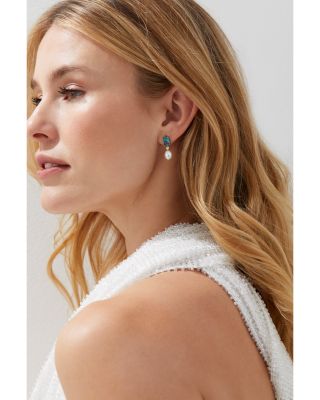 Blue Lagoon Mixed Stone Drop Earrings in 18K Gold Plated