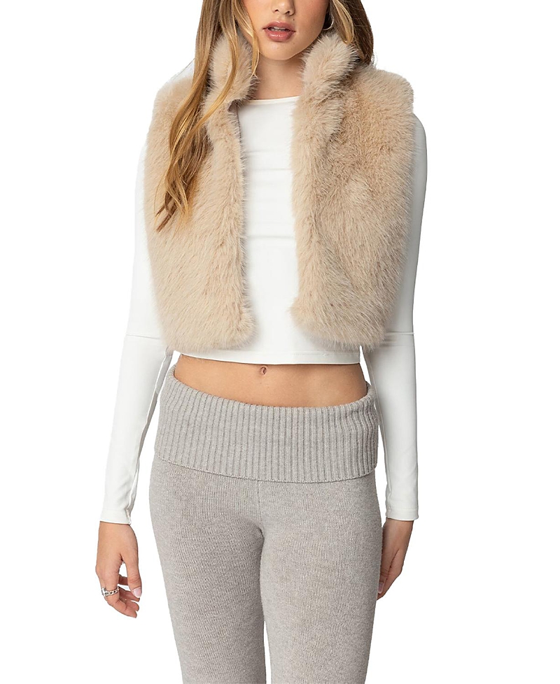 Shop Edikted Cassandra Faux Fur Vest In Tan