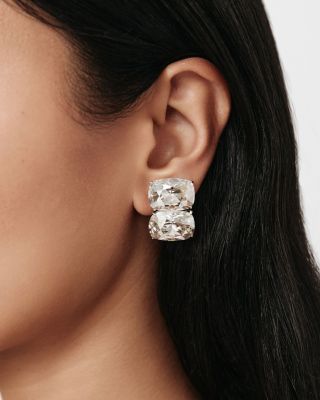 Ricky Diamond Crystal Clip On Stud Earrings in Silver Plated