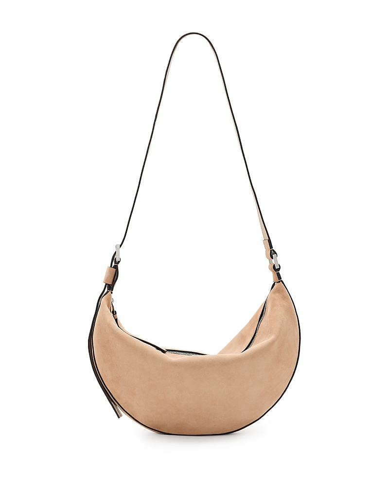 Allsaints Womens Mink Brown Half Moon Suede Shoulder Bag In Mink Brown