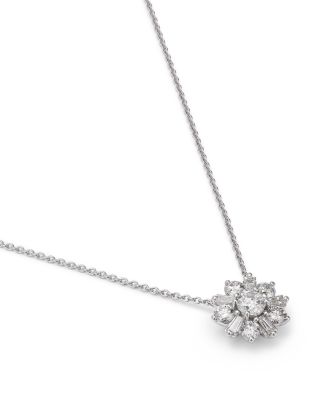 Diamond Flower Solitaire Necklace in 14K White Gold, 0.75 tcw