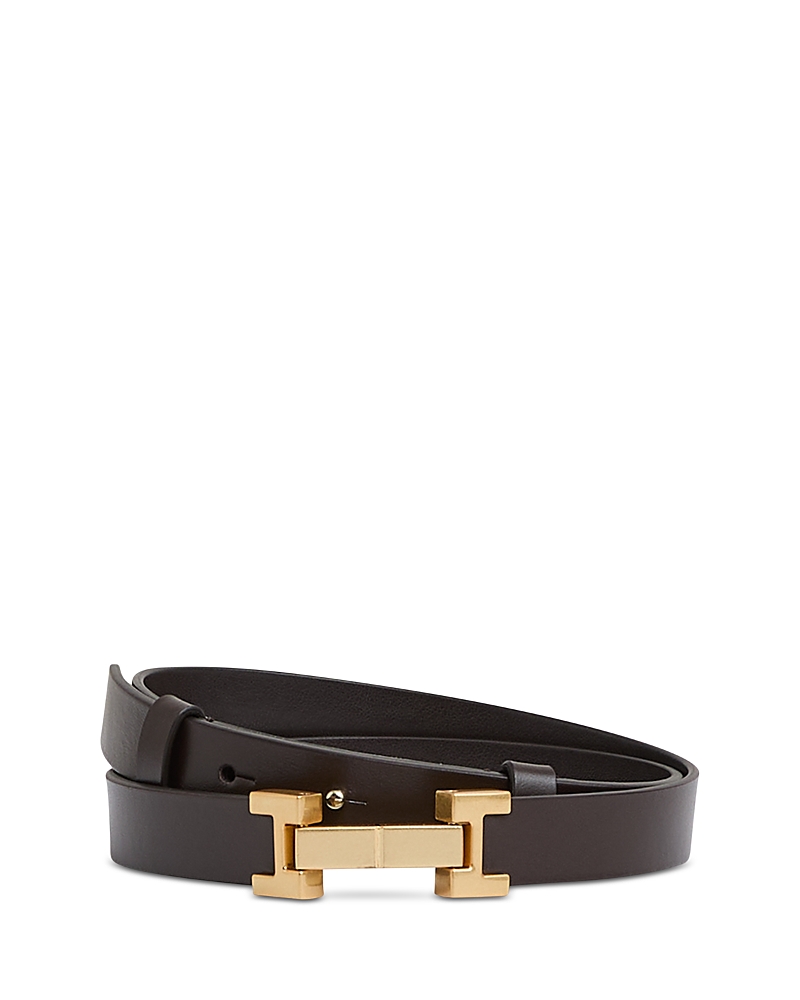 Reiss Chocolate Hayley Leather Square Hinge Belt In Chocolate