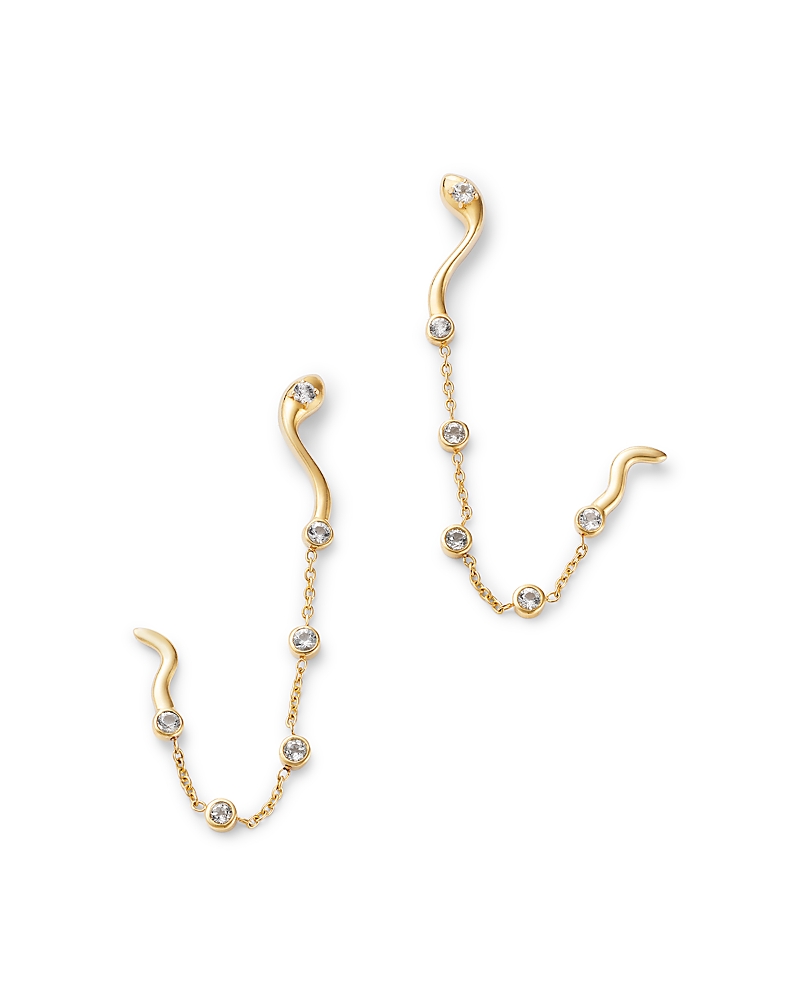 Moon & Meadow 14k Yellow Gold White Topaz Snake Motif Two Stud Chain Earrings In Gold