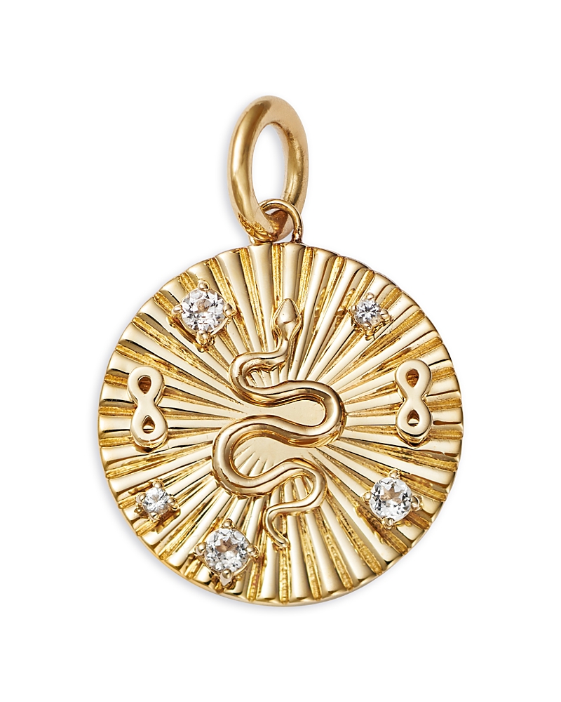 Moon & Meadow 14k Yellow Gold White Topaz Snake Disc Pendant In Gold