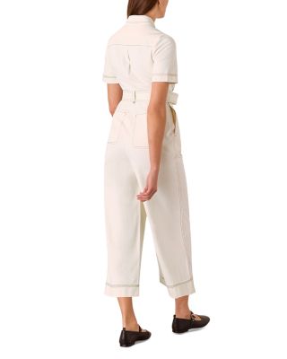 Denim Pintucked Belted Jumpsuit