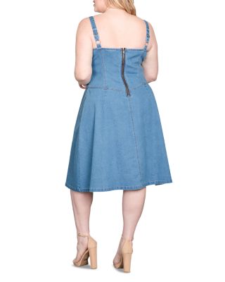 Wide Straps Button Front Denim Dress