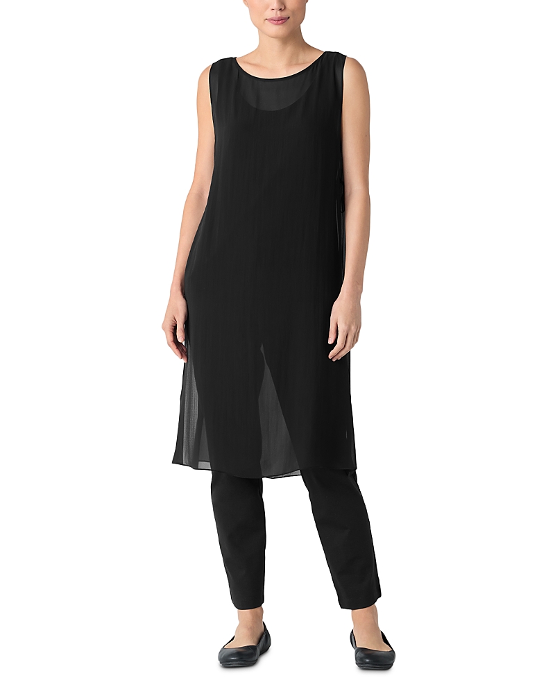 Eileen Fisher Bateau Neck Silk Poncho In Black