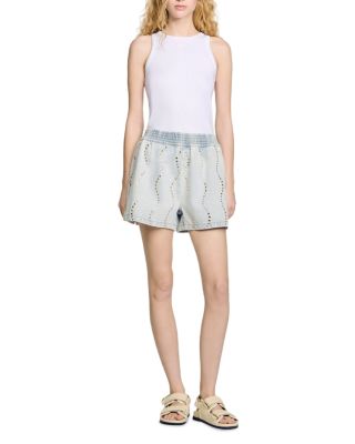 Beaded Rhinestone Denim Shorts