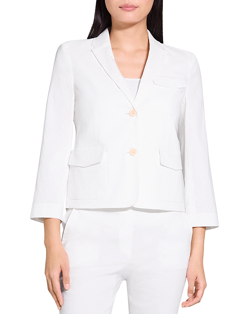 Theory Shrunken Linen Blend Jacket In White
