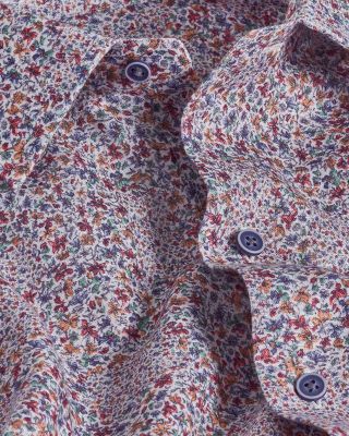 Regular Fit Micro Floral Print Linen Sport Shirt