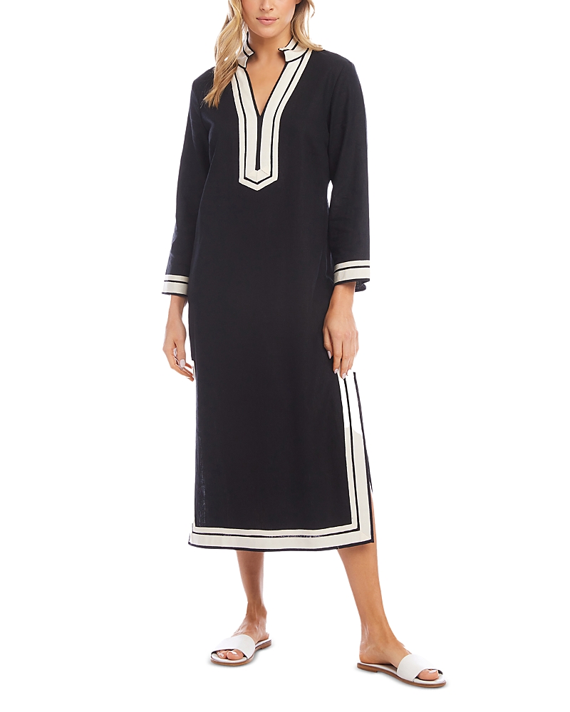 Karen Kane The St. Tropez Long Sleeve Linen Blend Midi Dress In Black