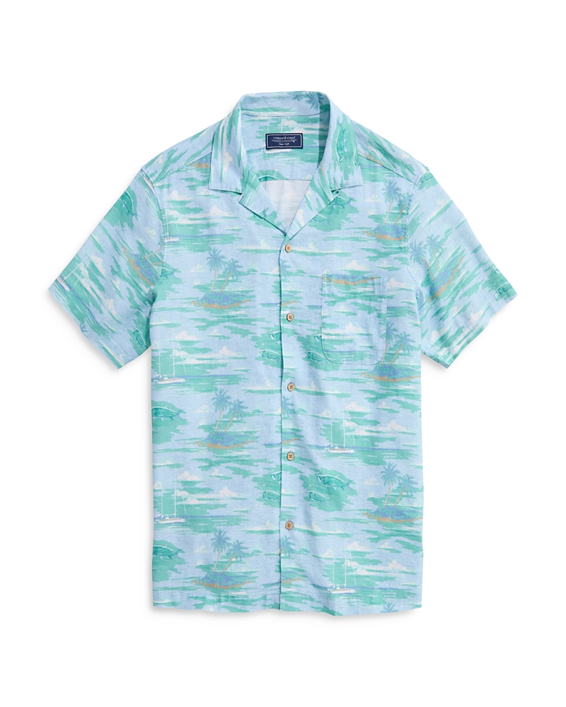 Vineyard Vines Island Life Regular Fit Short Sleeve Cabana Shirt In Ice Water