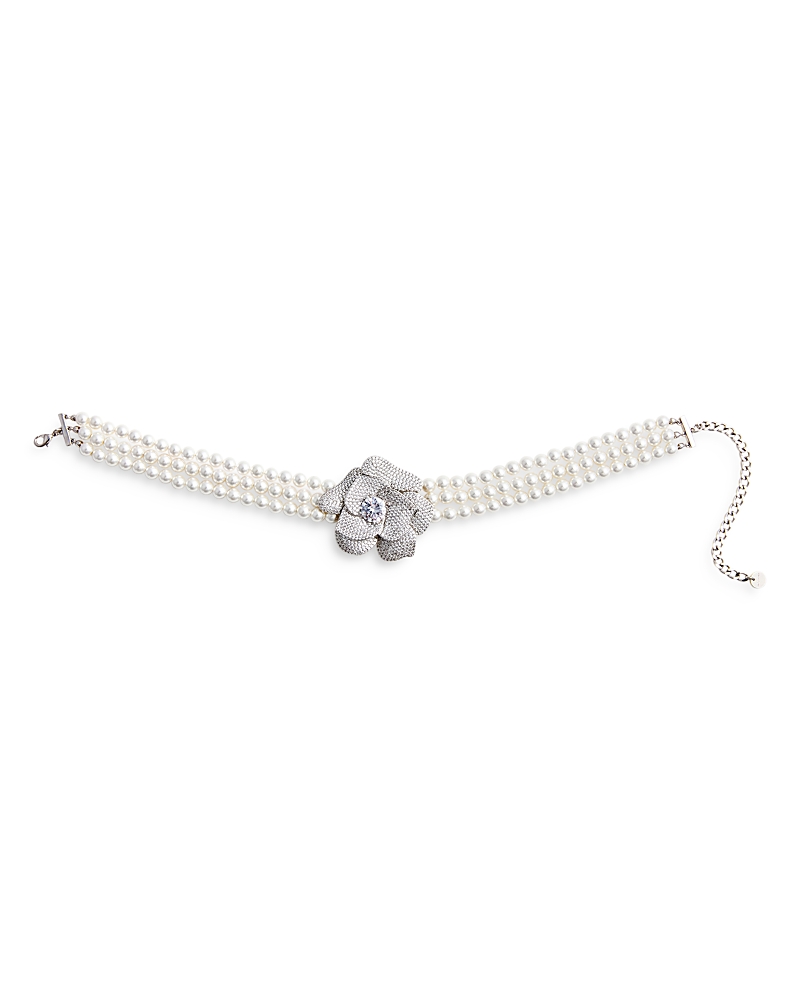 Self-portrait Crystal-flower Choker In Silver