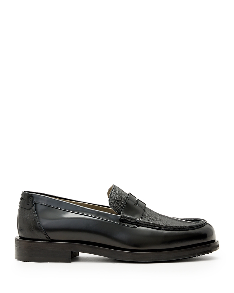 Allsaints Mens Black Bloom Leather Penny Loafers