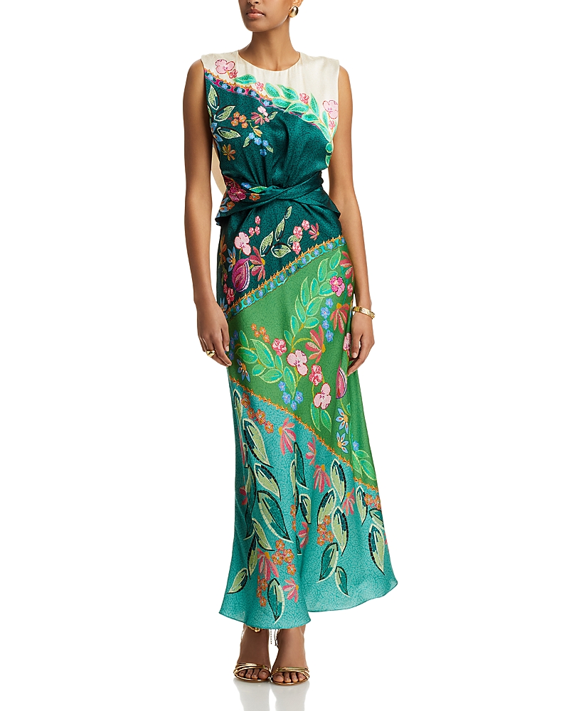 Shop Saloni Gwen Silk Dress In Terrazzo Placement