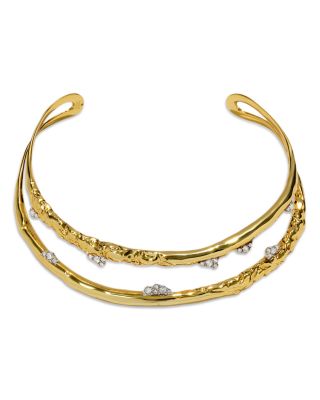 Alexis Bittar - Crystal Thorned Structured Open Collar Necklace in 14K Gold Plated, 4.75"