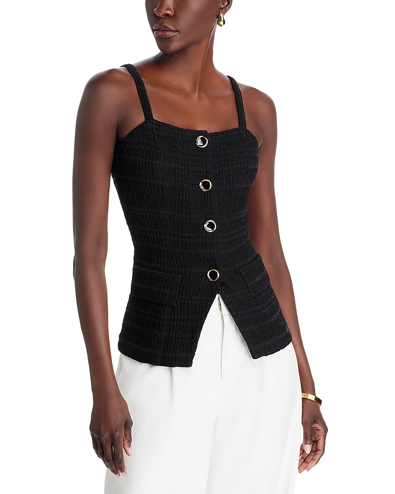 Misook Tonal Plaid Knit Tank In Black