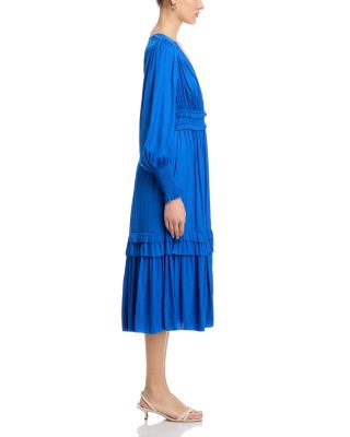 Long Sleeve V Neck Fit and Flare Dress