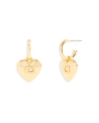 COACH - Signature Heart Charm Huggie Hoop Earrings