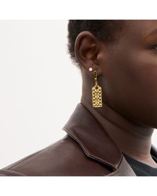 Signature Quilted Cut-Out Hangtag Charm Huggie Hoop Earrings in Gold Tone