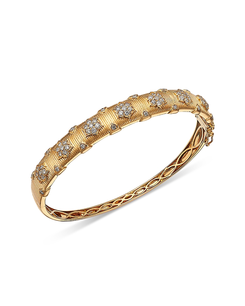 BLOOMINGDALE'S FINE COLLECTION DIAMOND BANGLE WITH FLOWERS IN 14K YELLOW GOLD, 1.28 CT. T. W.