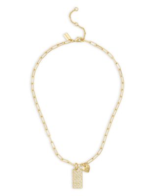 Signature Quilted Cutout Hangtag Pendant Necklace, 16"