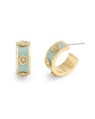 COACH - Signature Tea Rose Huggie Hoop Earrings in Gold Tone