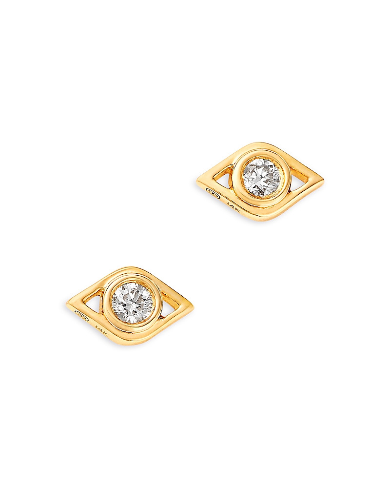 Sydney Evan 14k Yellow Gold Diamond Open Evil Eye Stud Earrings In Gold