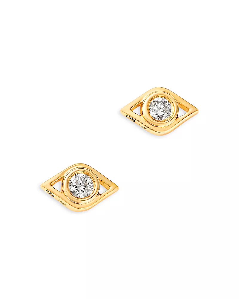 Sydney Evan 14K Yellow Gold Diamond Open Evil Eye Stud Earrings