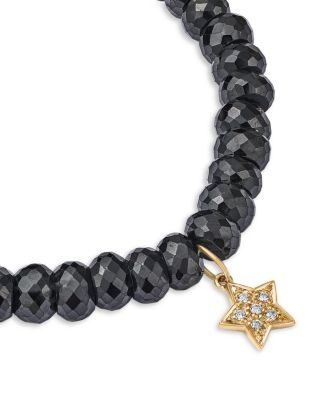 14K Yellow Gold Diamond Star Charm Beaded Bracelet 