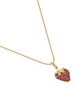 14K Yellow Gold Ruby & Diamond Strawberry Pendant Necklace, 18"