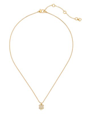 Pav&eacute; Clover Pendant Necklace in Gold Tone, 16"-19"