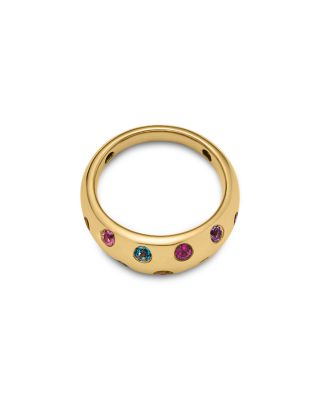 14K Gold Multi Gemstone Dome Band Ring