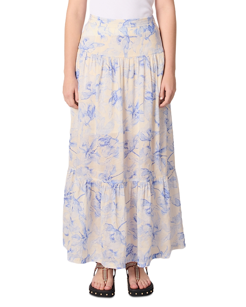 Maje Jubarbe Maxi Skirt In Blue Flower