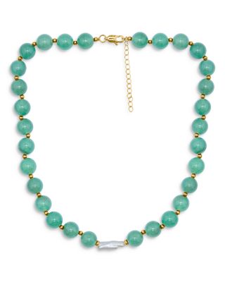 AQUA - Beads & Cultured Freshwater Pearl Necklace, 16" - Exclusive
