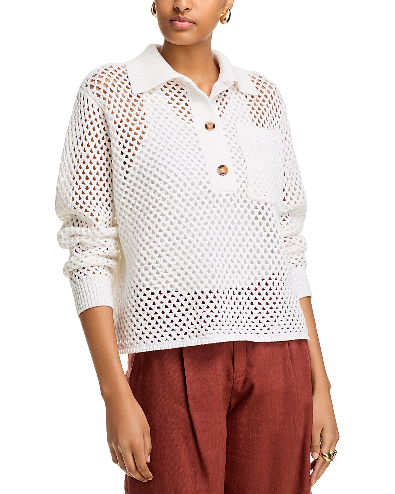 Aqua Open Stitch Crochet Polo Sweater - Exclusive
