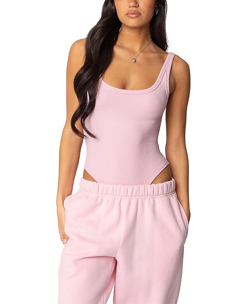 Edikted Lakely Rib Tank Bodysuit In Pink