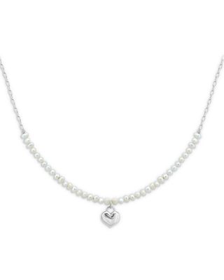 Aqua Heart & Cultured Freshwater Pearl Pendant Necklace in Sterling Silver, 16-18