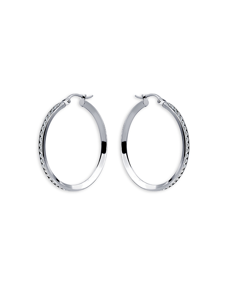 Aqua Cubic Zirconia Channel Set Hoop Earrings In Sterling Silver - Exclusive In Silver