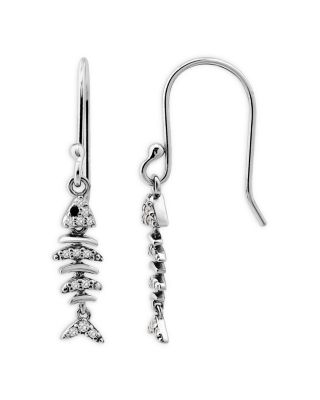 Pav&eacute; Fish Drop Earrings in Sterling Silver - Exclusive