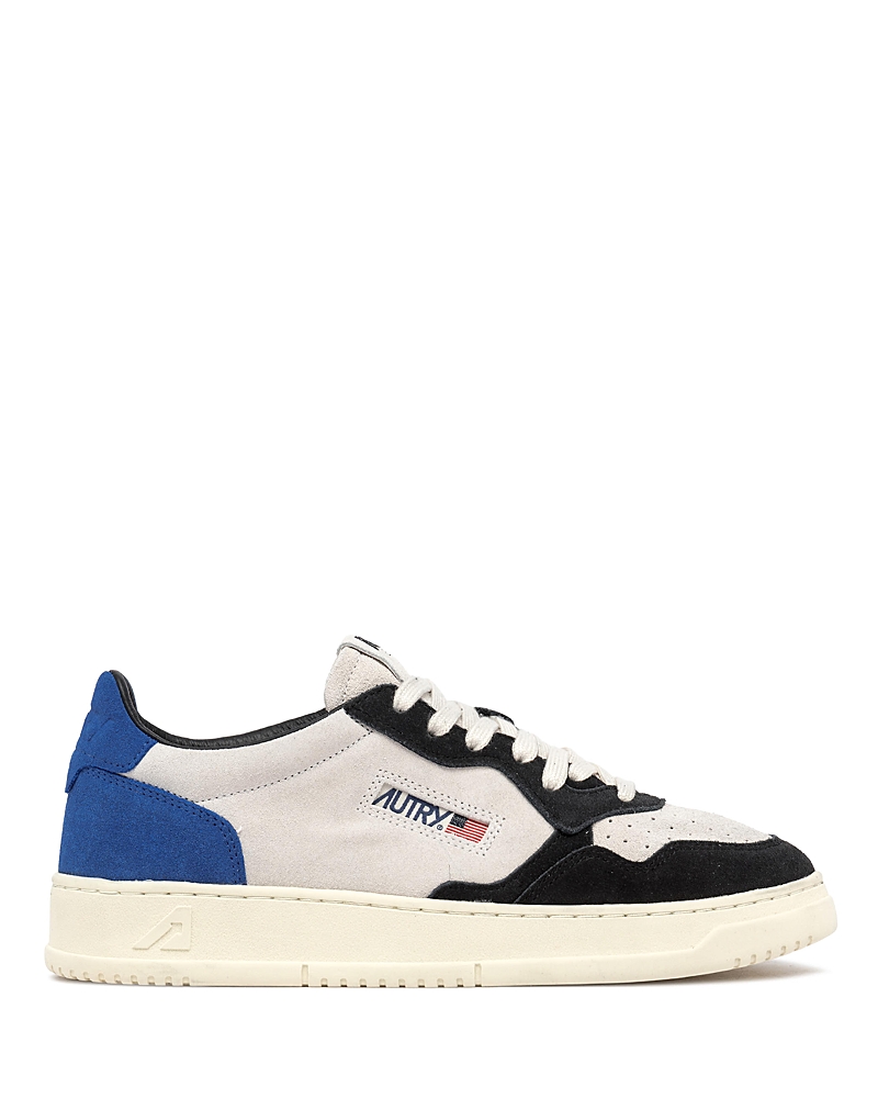Autry Medalist Low Blue Sneakers With Contrasting Heel And Inserts In Suede Man In Grey/blue