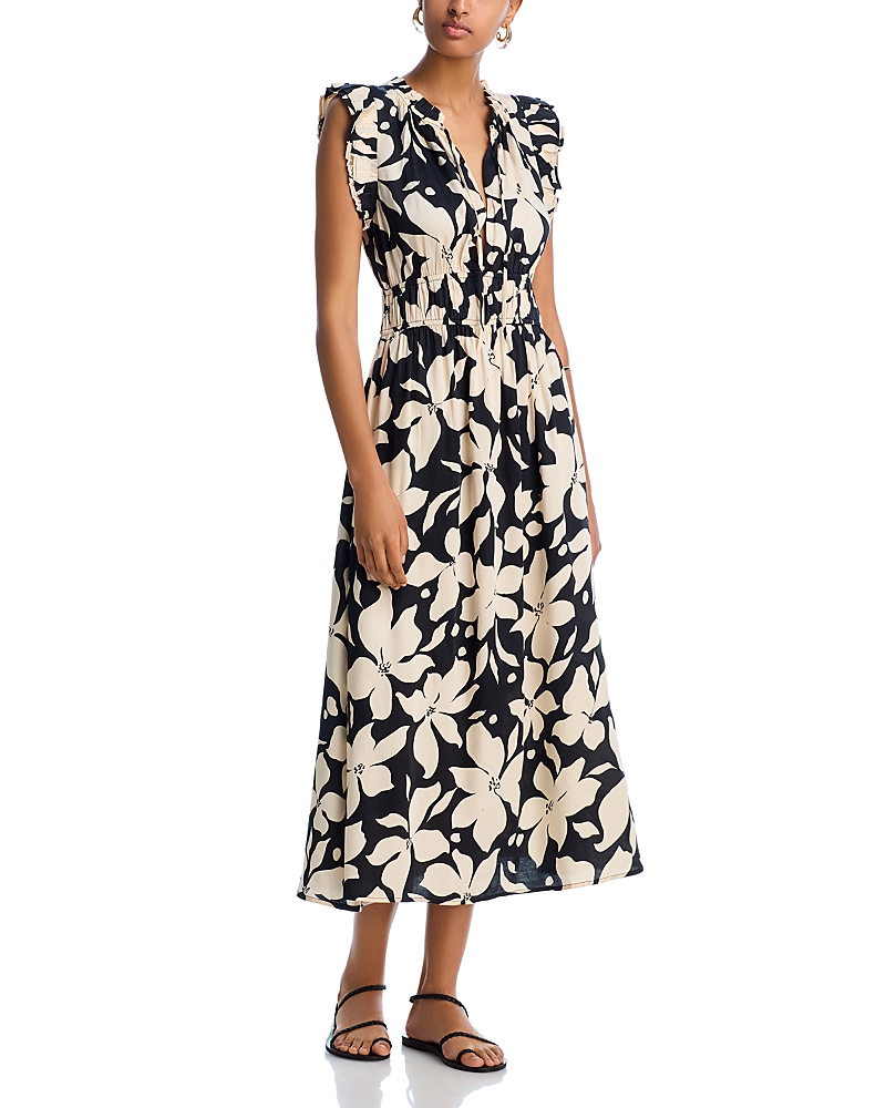 AQUA FLORAL SHORT SLEEVE MIDI DRESS - EXCLUSIVE
