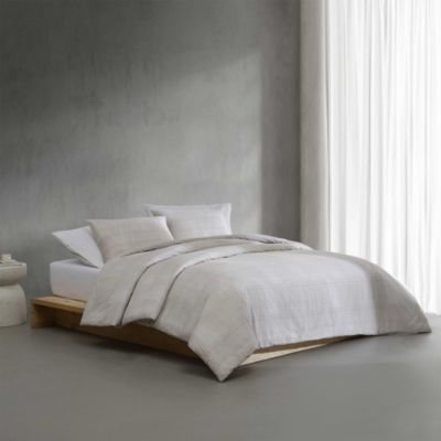 Textural Rib Cotton Sateen 3 Piece Comforter Set, Queen