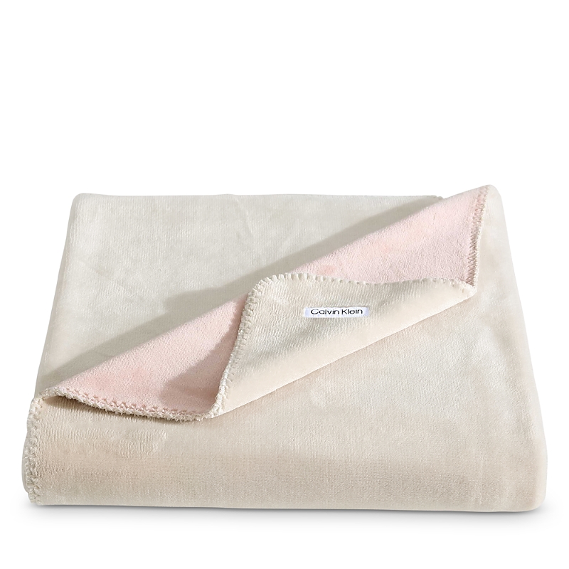 Calvin Klein Modern Reversible Solid Throw Blanket In Light Beige/ Blush