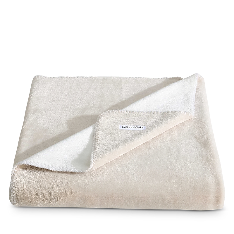 Calvin Klein Modern Reversible Solid Throw Blanket In Light Beige/ Snow White