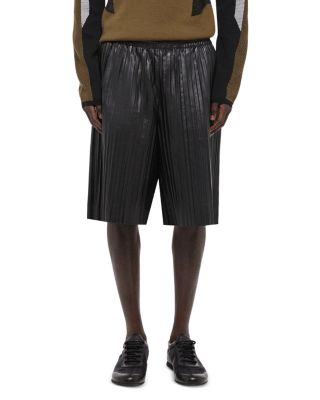 Helmut Lang - Pleated Leather 11.25" Shorts