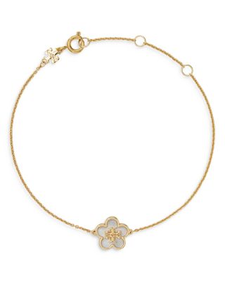 Tory Burch - Kira Mother Of Pearl Flower Bracelet in 18K Gold Plated