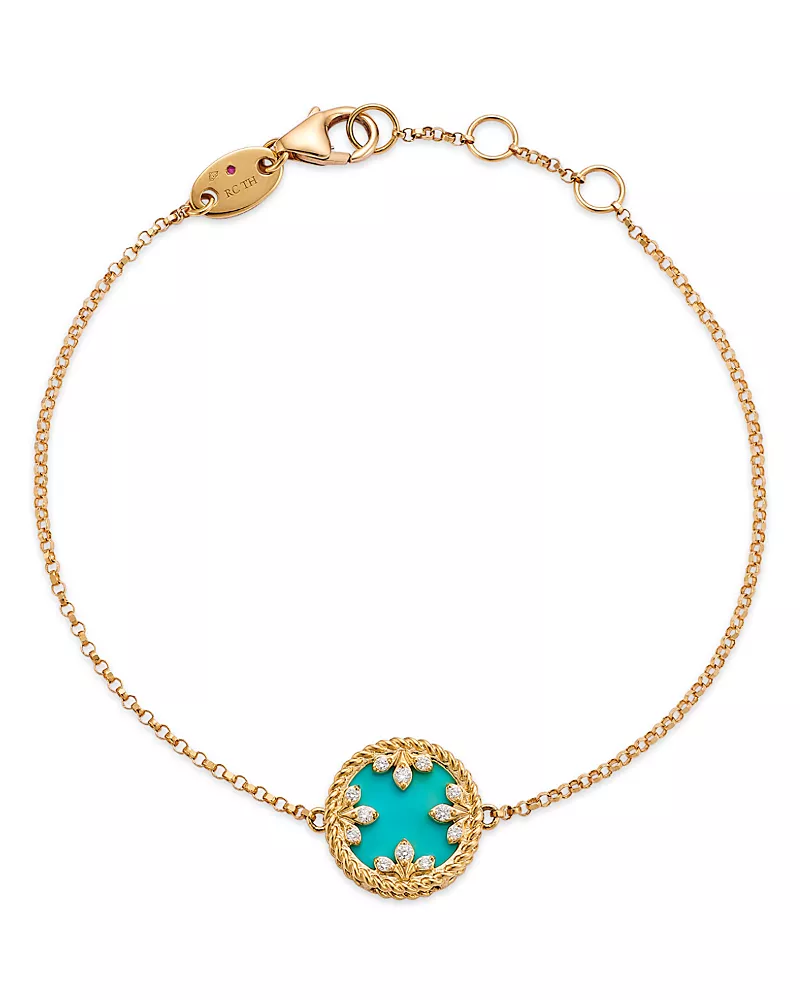 Roberto Coin 18K Yellow Gold Venetian Princess Medallion Turquoise, Mother of Pearl, & Diamond Reversible Bracelet, 7