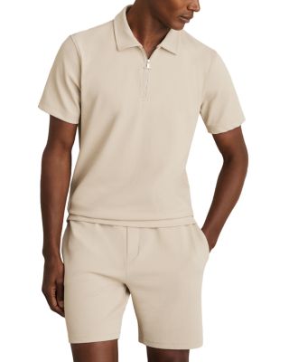 REISS - Albany Regular Fit Textured Quarter Zip Polo Shirt